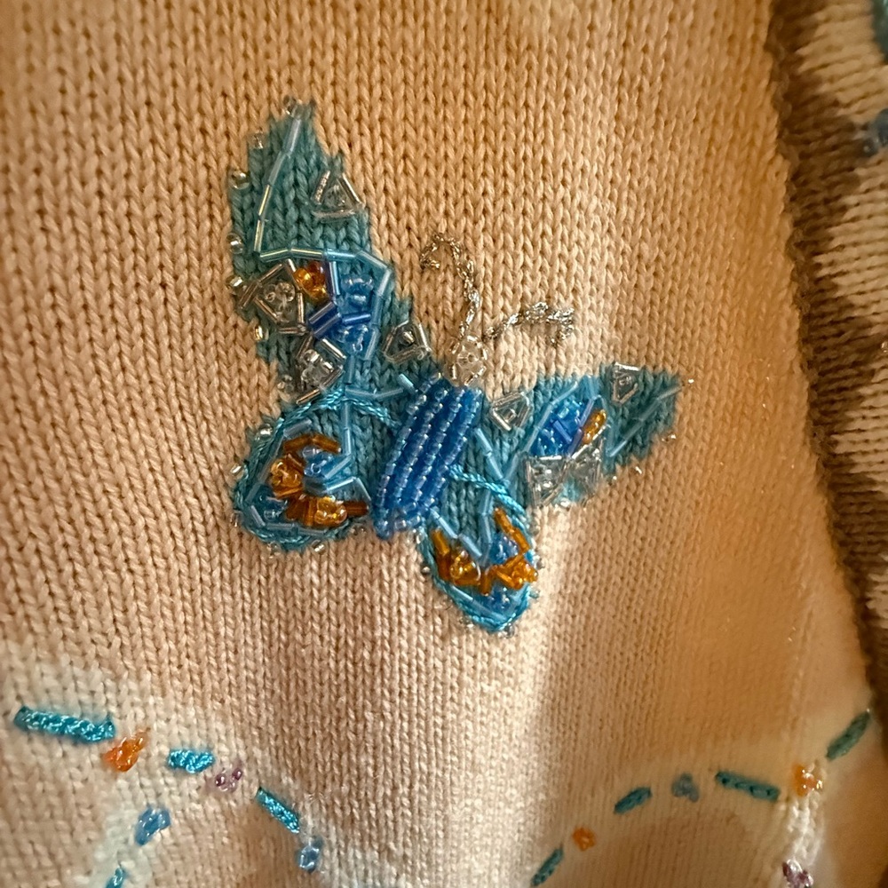 Storybook Knits Cream Cardigan with Butterfly Embroidery - Picture 5 of 14